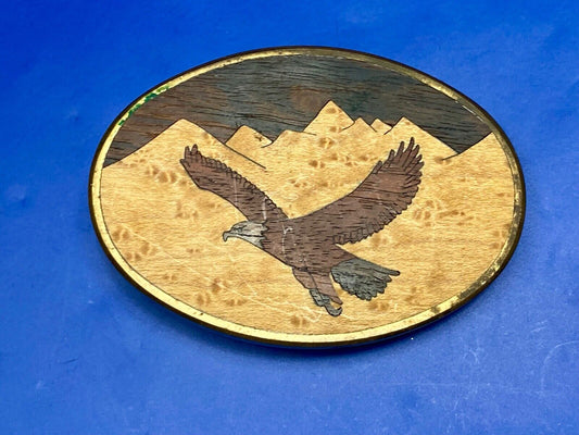 Vintage 1983 The great American Eagle mixed wood on solid brass BTS belt buckle 