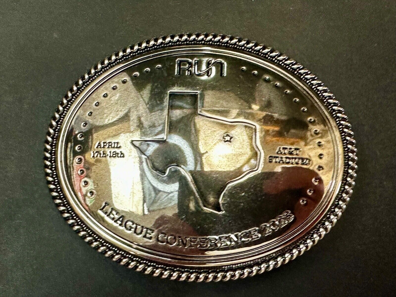 Texas RUN  April 17th - 18th. AT&T Stadium League Conference 2023 Belt Buckle
