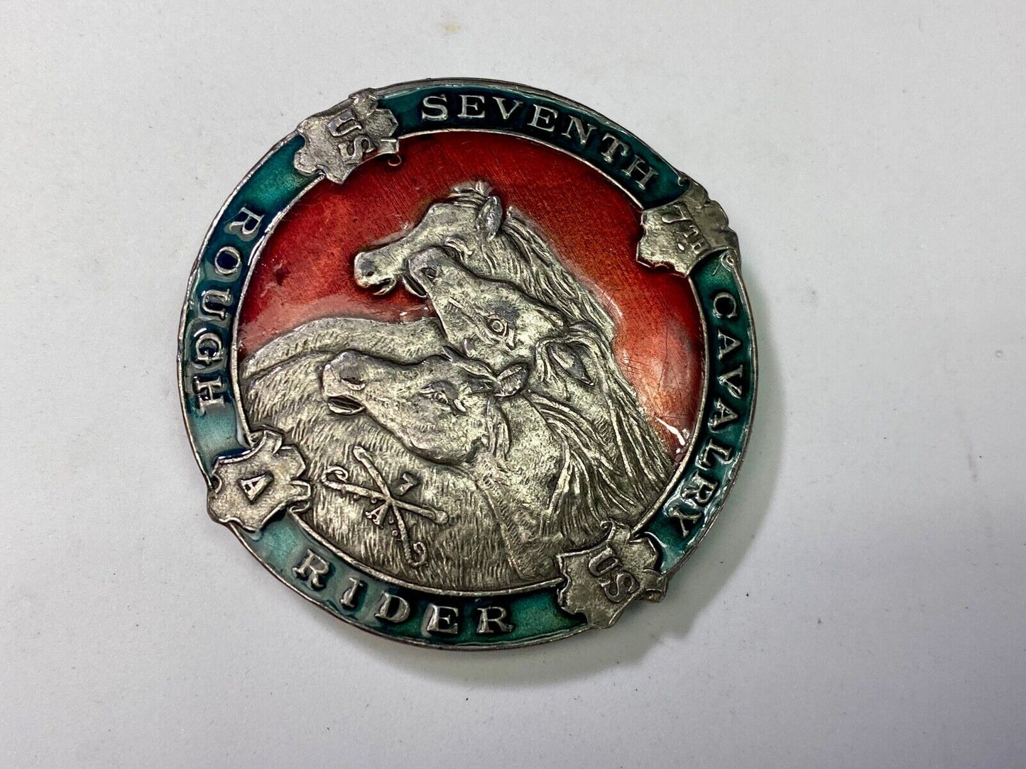 Us Army 7Th Cavalry Rough Riders Rare Colorful Belt Buckle By Bergamot