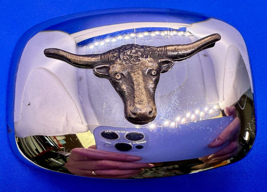 Vintage Chambers Texas Longhorn Two Tone  HIGHLY REFLECTIVE Beveled Belt Buckle