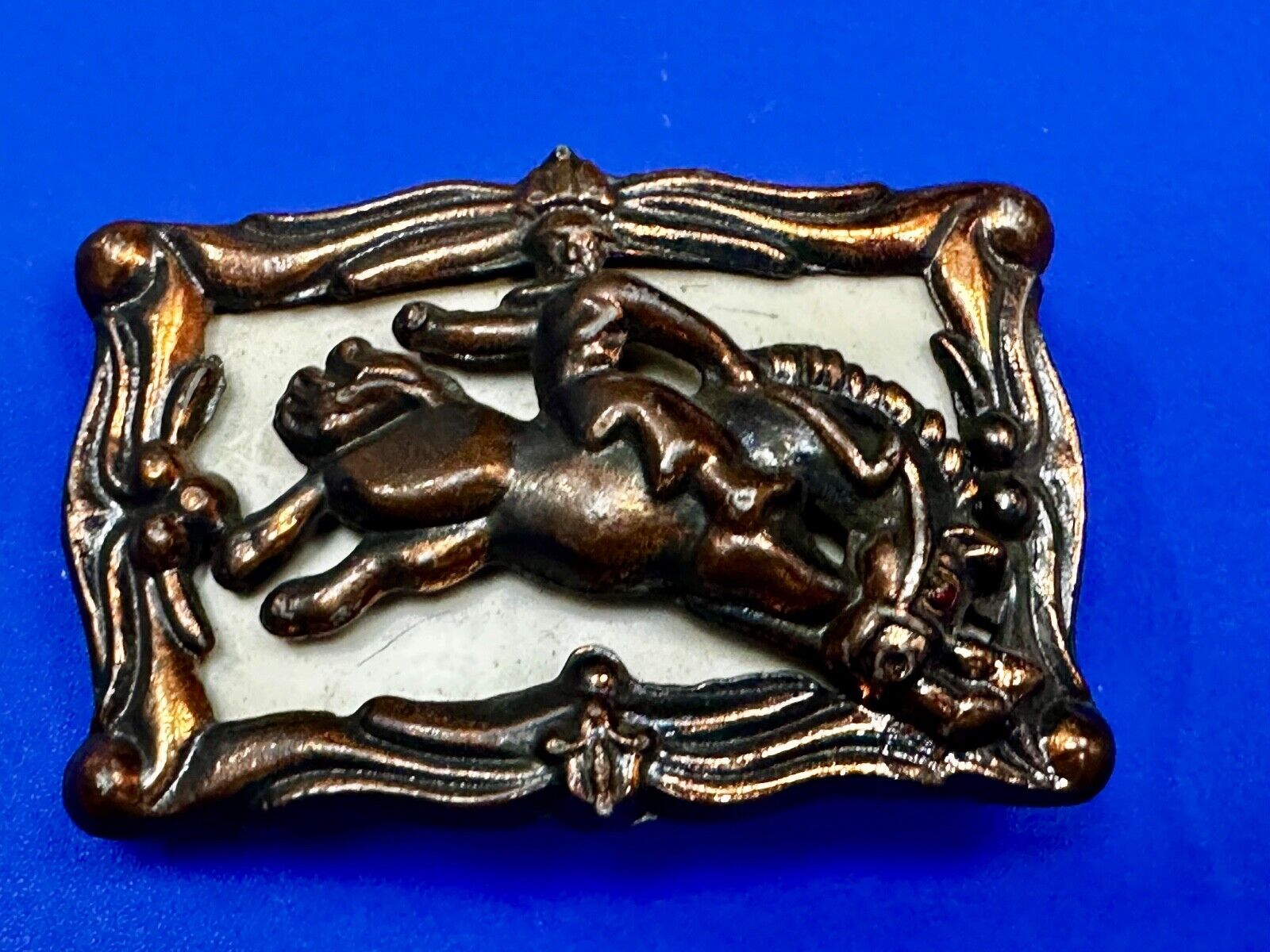 Antique Saddle Bronc Western Rodeo  Cowboy Backwards on Horse belt buckle