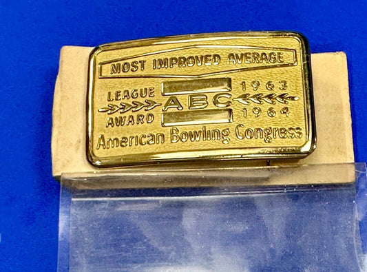ABC Bowling League Award NOT engraved most improved trophy 1963 NOS belt buckle