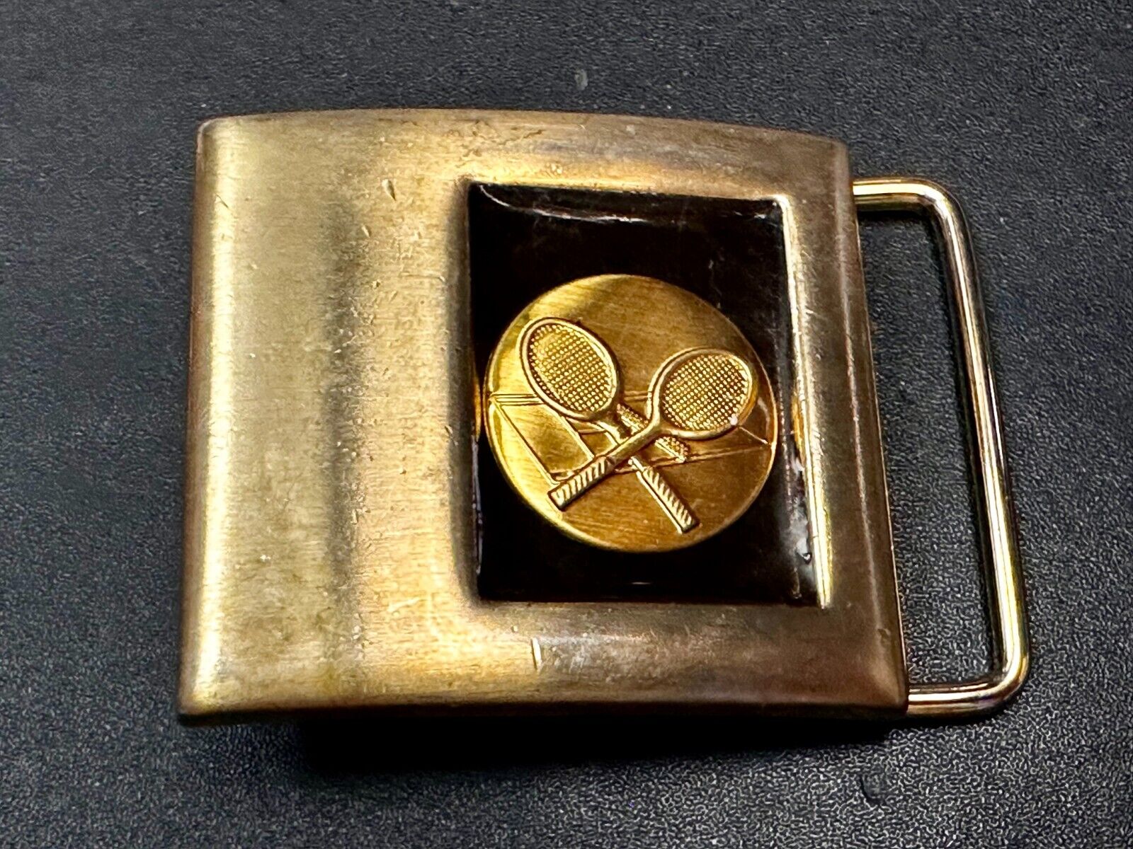 Two Tennis Racquet Sports Gold & Black Tone Belt Buckle by Lee N.Y USA
