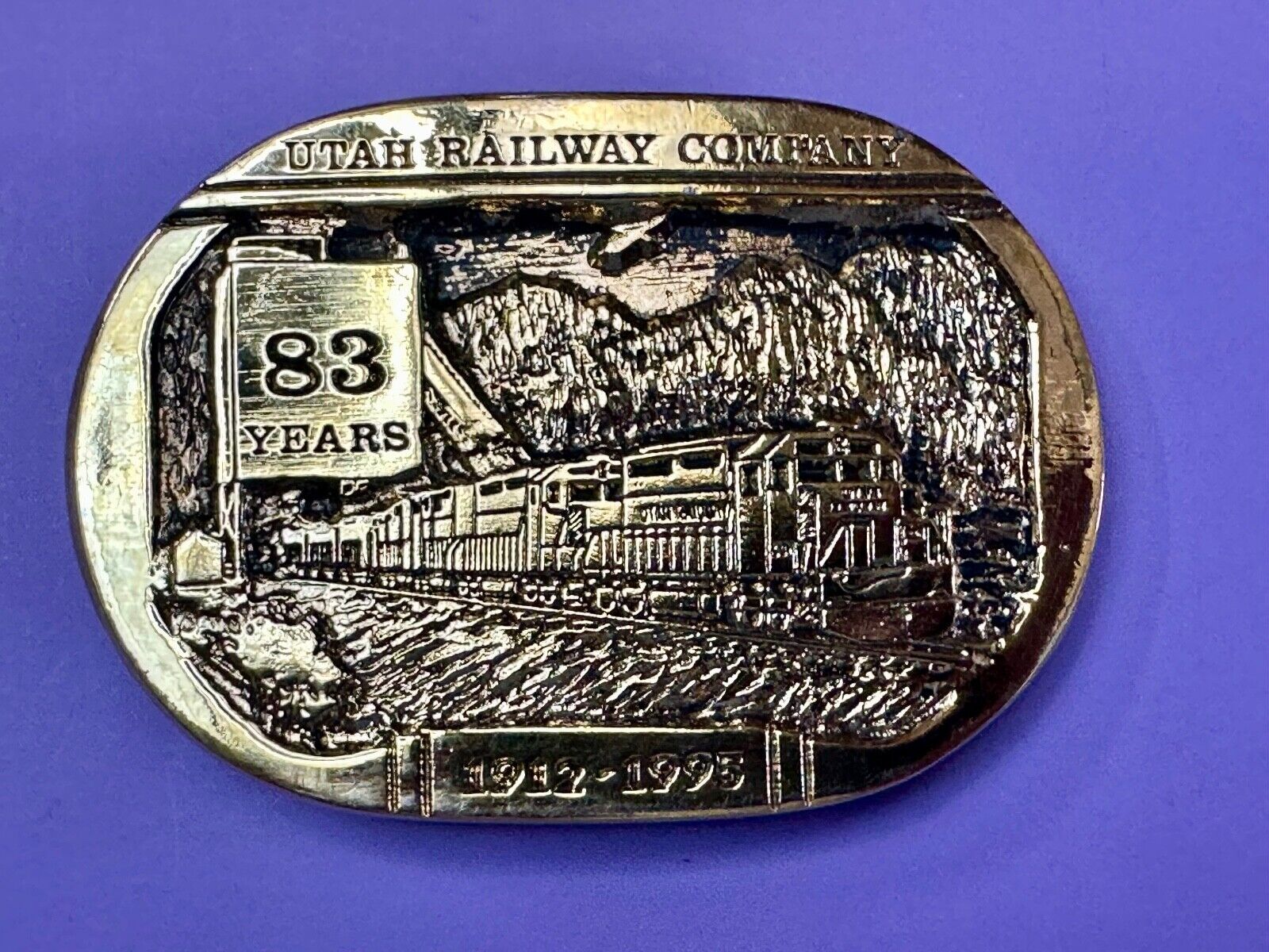 Utah Railway Co Vtg Train Railroad 83 Years Gary Prazen Bronze Art Belt Buckle