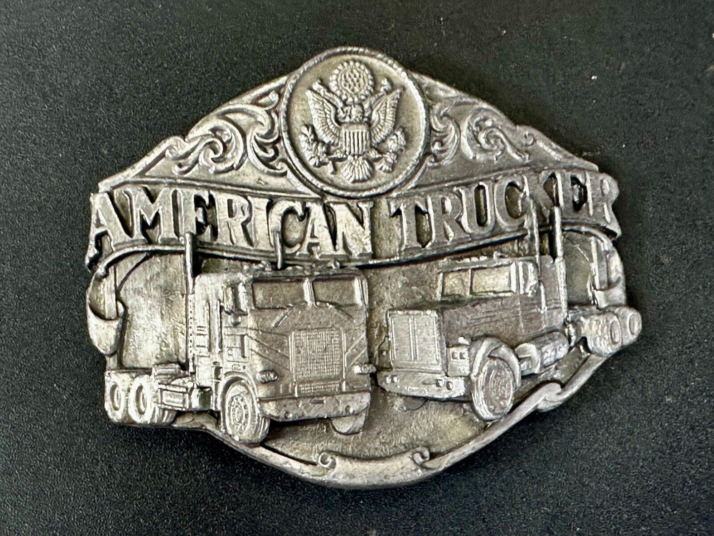 American Truck I'D RATHER BE TRUCKIN Pewter Vintage 1986 Belt Buckle - Siskiyou