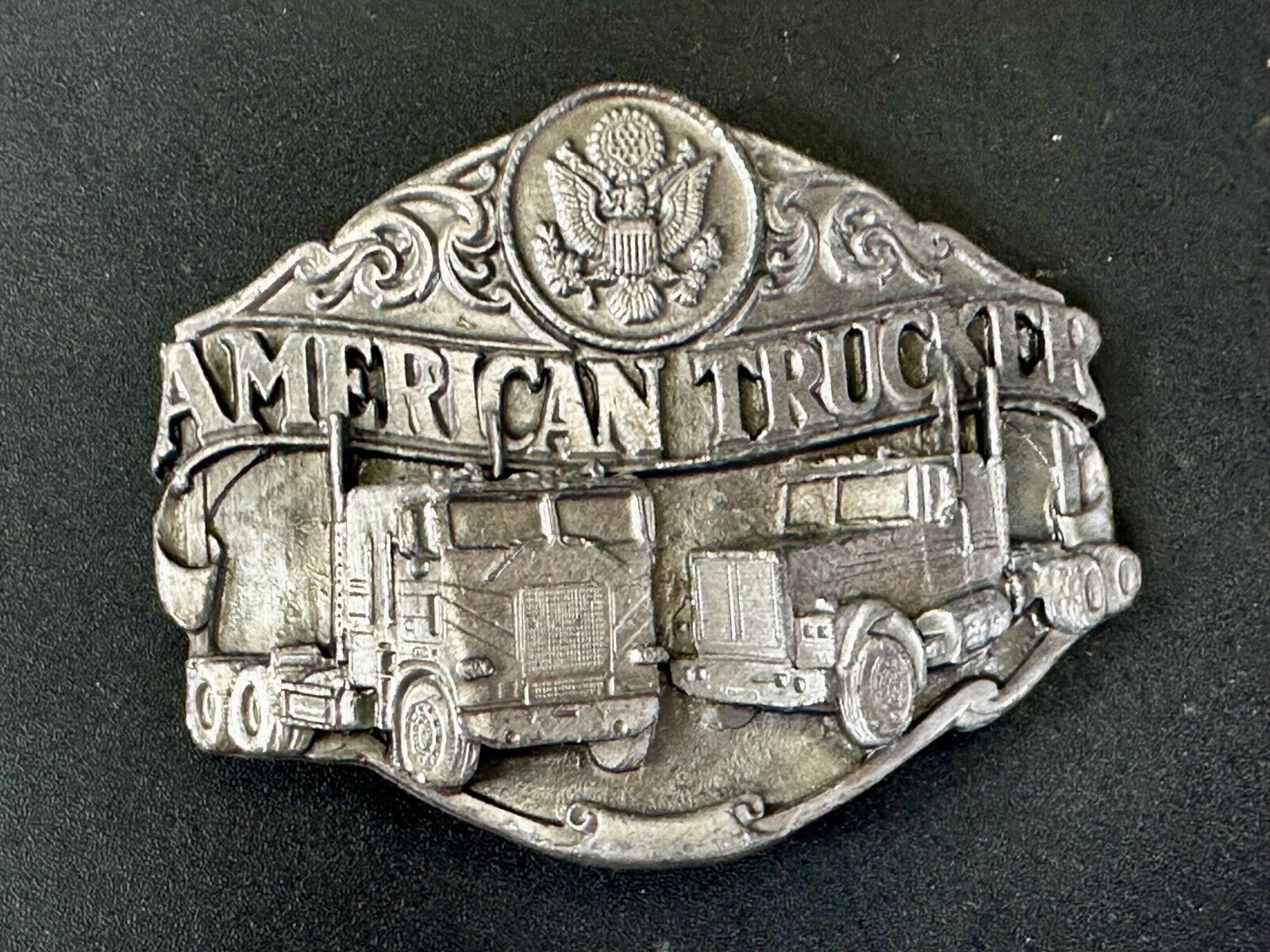 American Truck I'D RATHER BE TRUCKIN Pewter Vintage 1986 Belt Buckle - Siskiyou