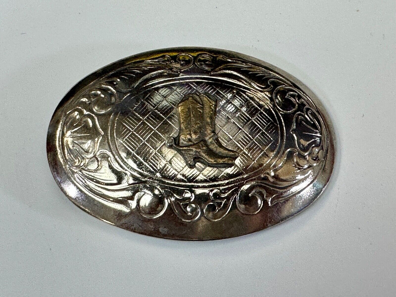 vintage Cowboy Boots western theme two tone flower swirl design belt buckle