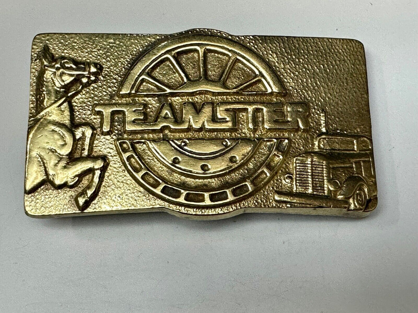 Teamster Union Vintage Solid Brass Belt Buckle  Horse Truckers