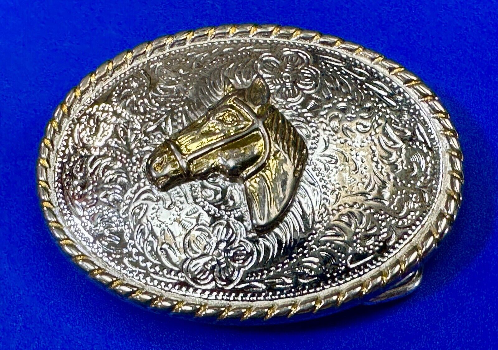 Vintage Horse Head  Two tone oval western 2.75" wide belt buckle by Ivan