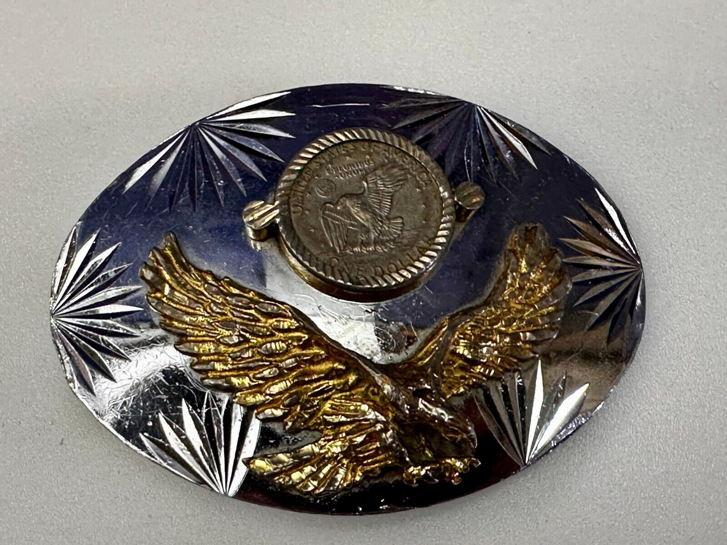 United States of America One Dollar Coin Patriotic Eagle JG Alpaca Belt Buckle