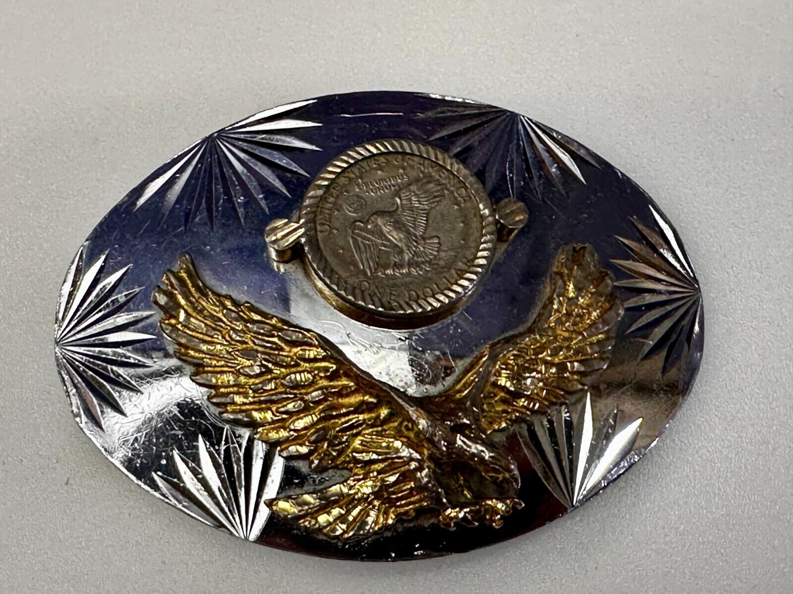 United States of America One Dollar Coin Patriotic Eagle JG Alpaca Belt Buckle
