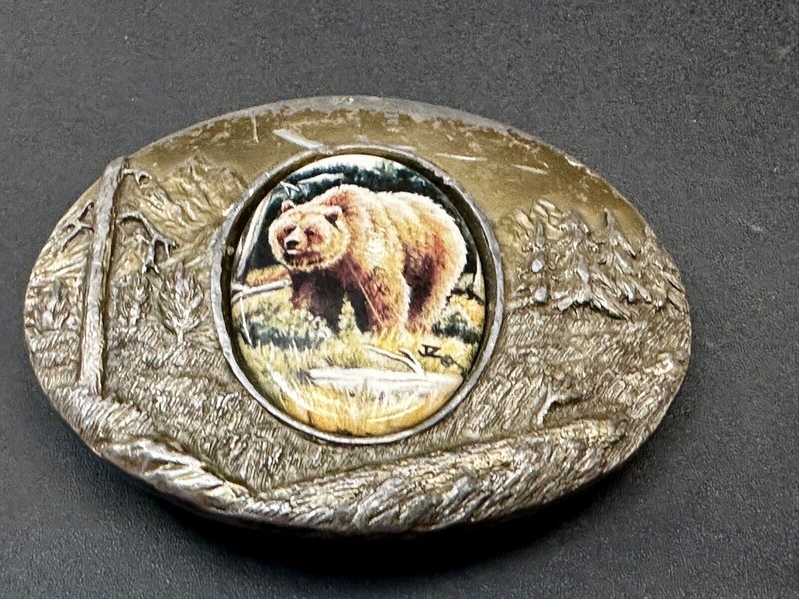 Bear Picture Art on Porcelain Cabochon Artist Julie Zsupnik Belt Buckle