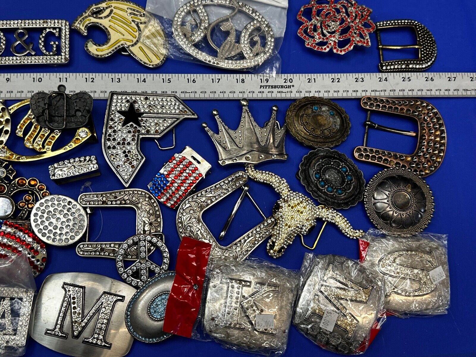 34 Bulk Lot Junk Drawer Grab Bag  to REPAIR Belt Buckle - Missing Rhinestone's