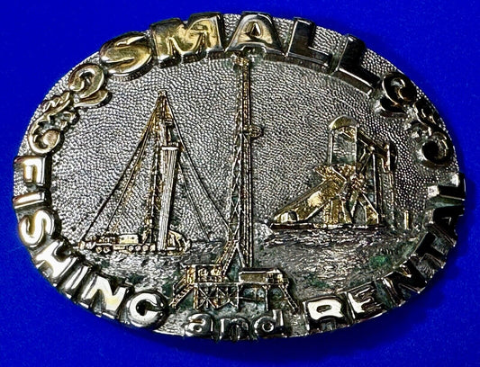2 Small Fishing And Rental 24K Gold Plated Off Shore Oil Rig Belt Buckle By Adm