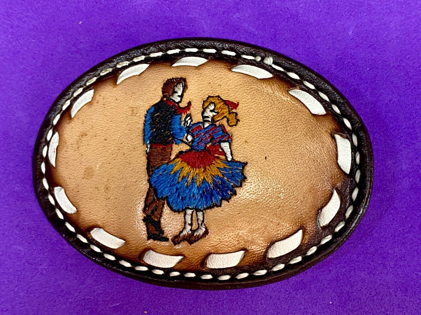 Vintage Cardat leather belt buckle with Country and Western Couple Dancing 