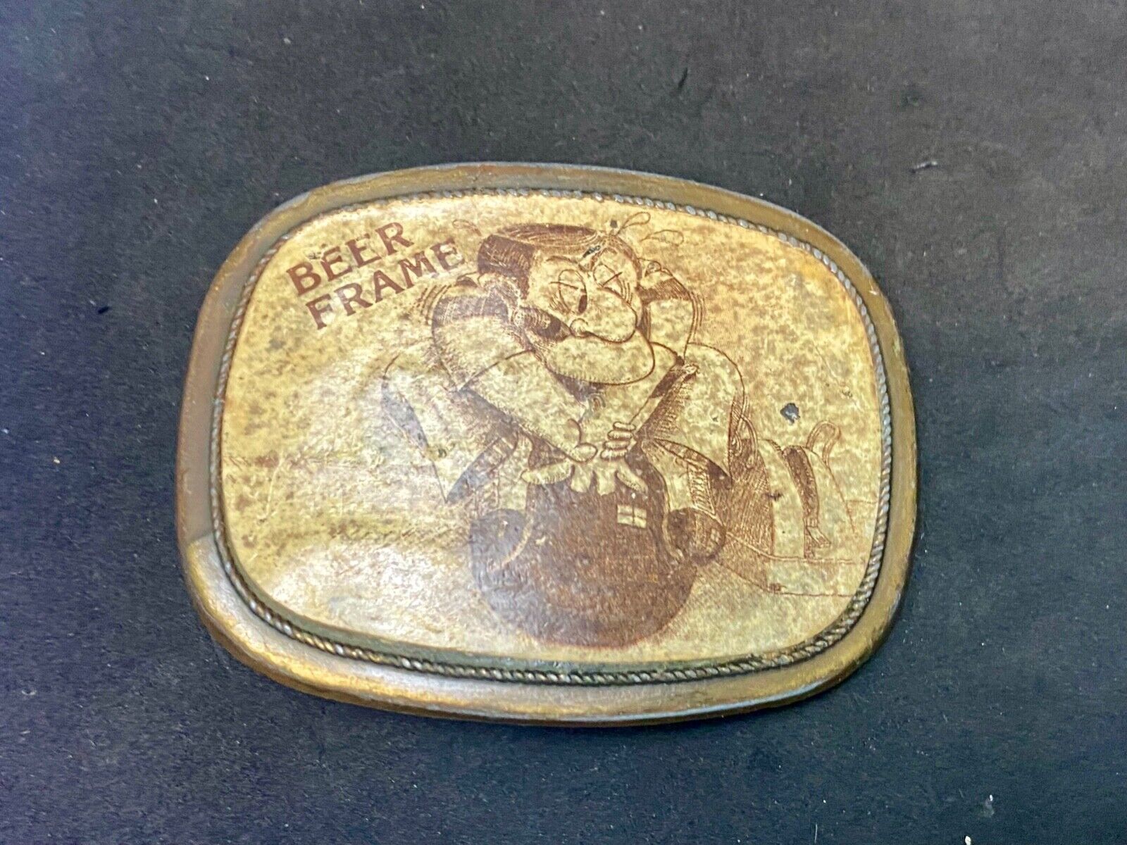 Beer Frame Bowling Novelty Cartoon Drawing  Vintage Belt Buckle