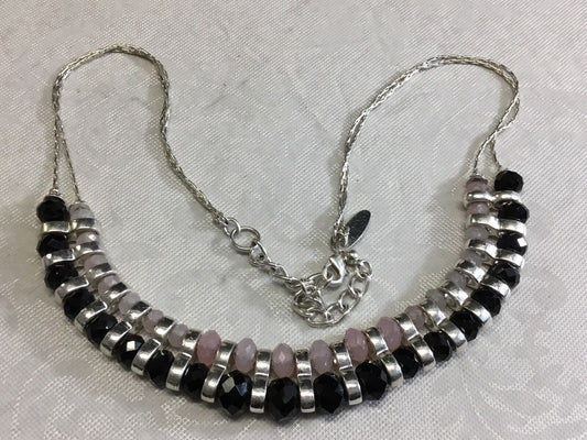 20" Silver  Black Accent Statement Necklace signed NY, New York & Co.