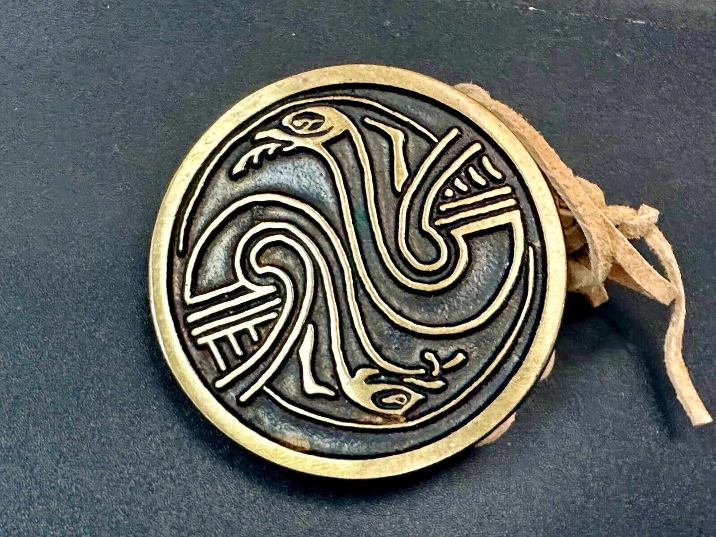 Two Snakes.,   Round Hippy Vibe Vintage Sandcast Rainbow Medals Belt Buckle