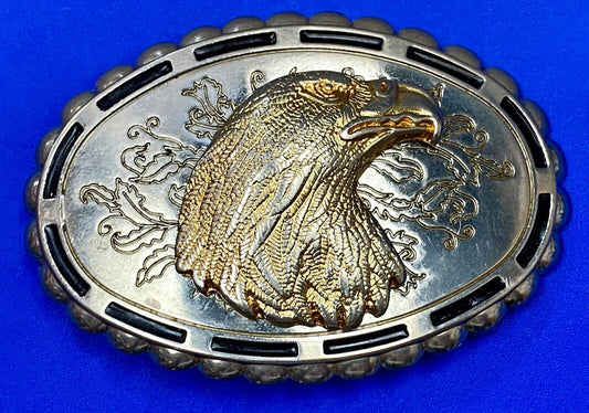 Bald Eagle head Patriotic western oval black accented boarder belt buckle