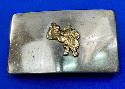 vintage horse saddle with stirrups for sale Two tone USA western belt buckle