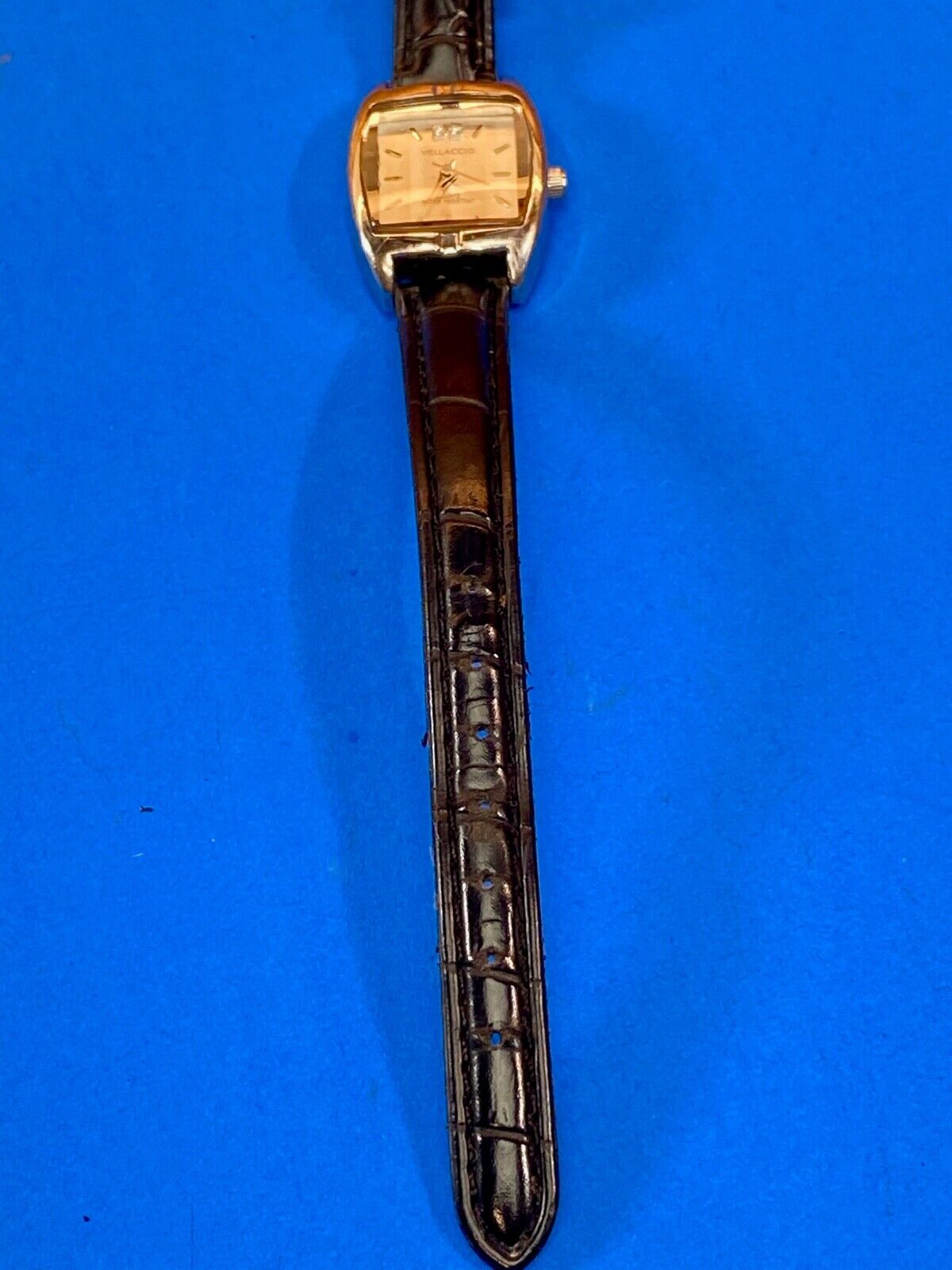 VELLACCIO watch - silver tone square face Diamond accent! black leather band