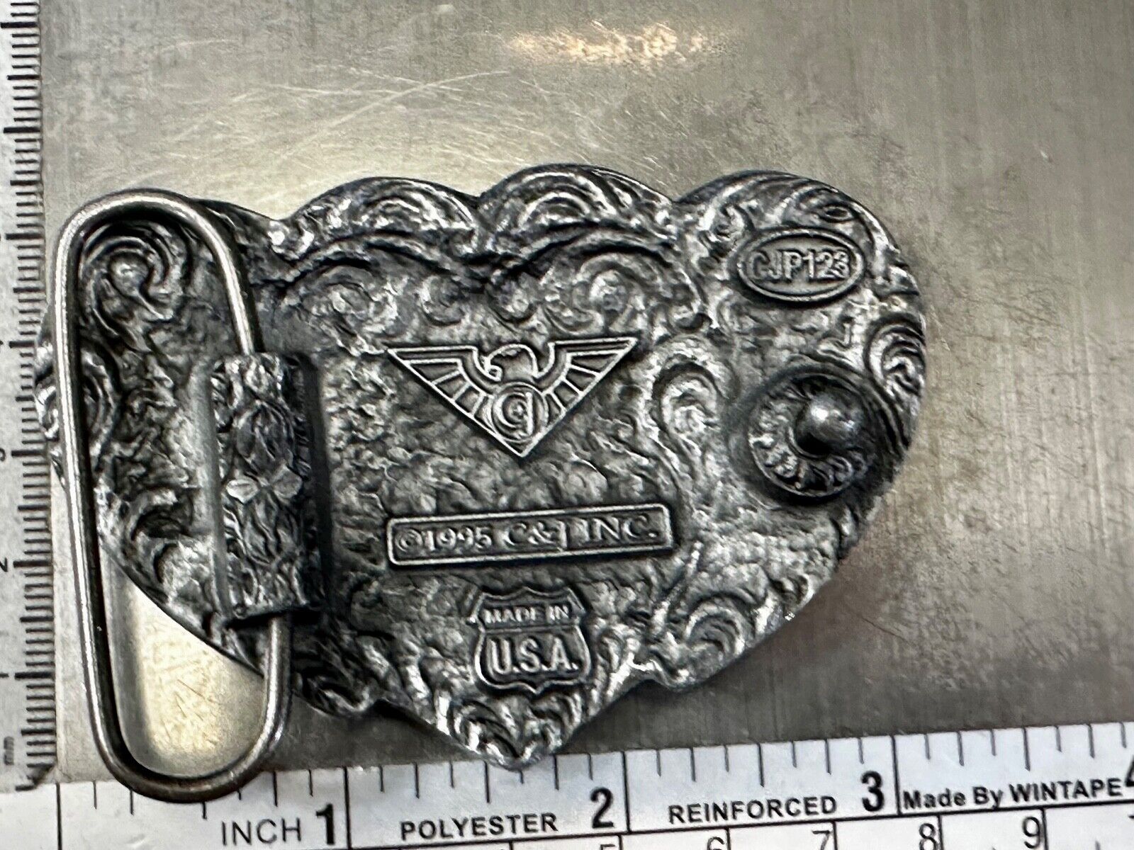 Tripple 3 Hearts. Western Three Heart shaped Vtg. 1995 cutout Belt Buckle by C&J