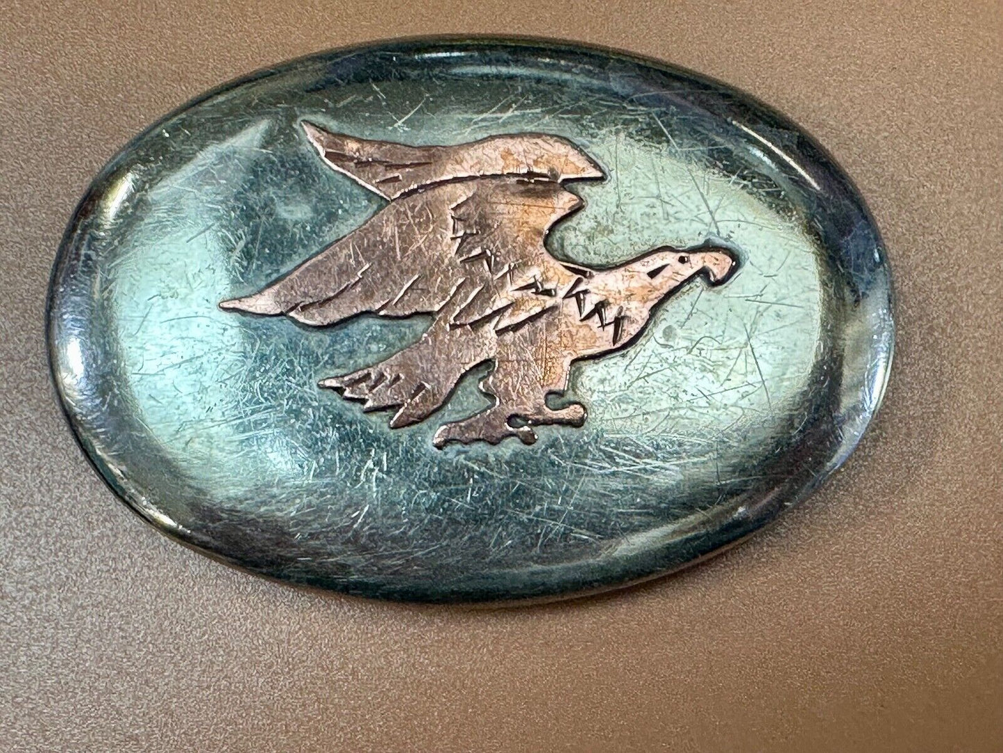 Flying Diving Hunting Patriotic EAGLE on Western two tone oval belt buckle