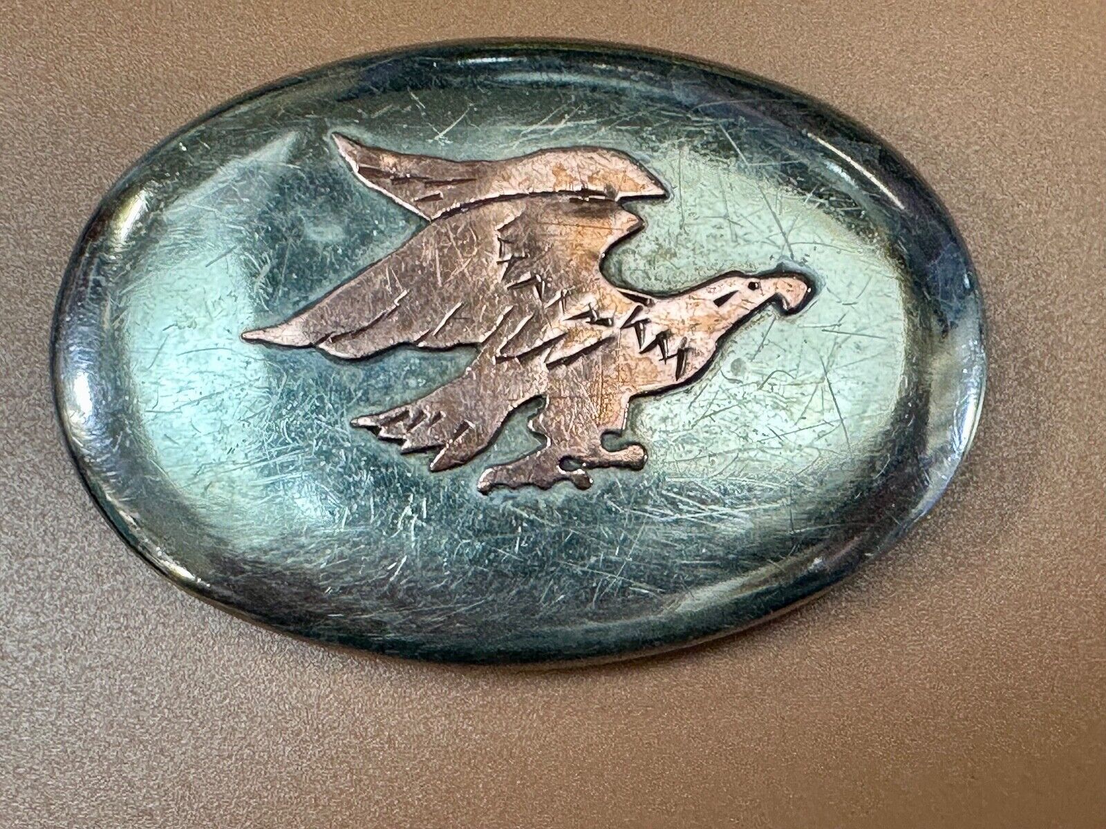 Flying Diving Hunting Patriotic EAGLE on Western two tone oval belt buckle