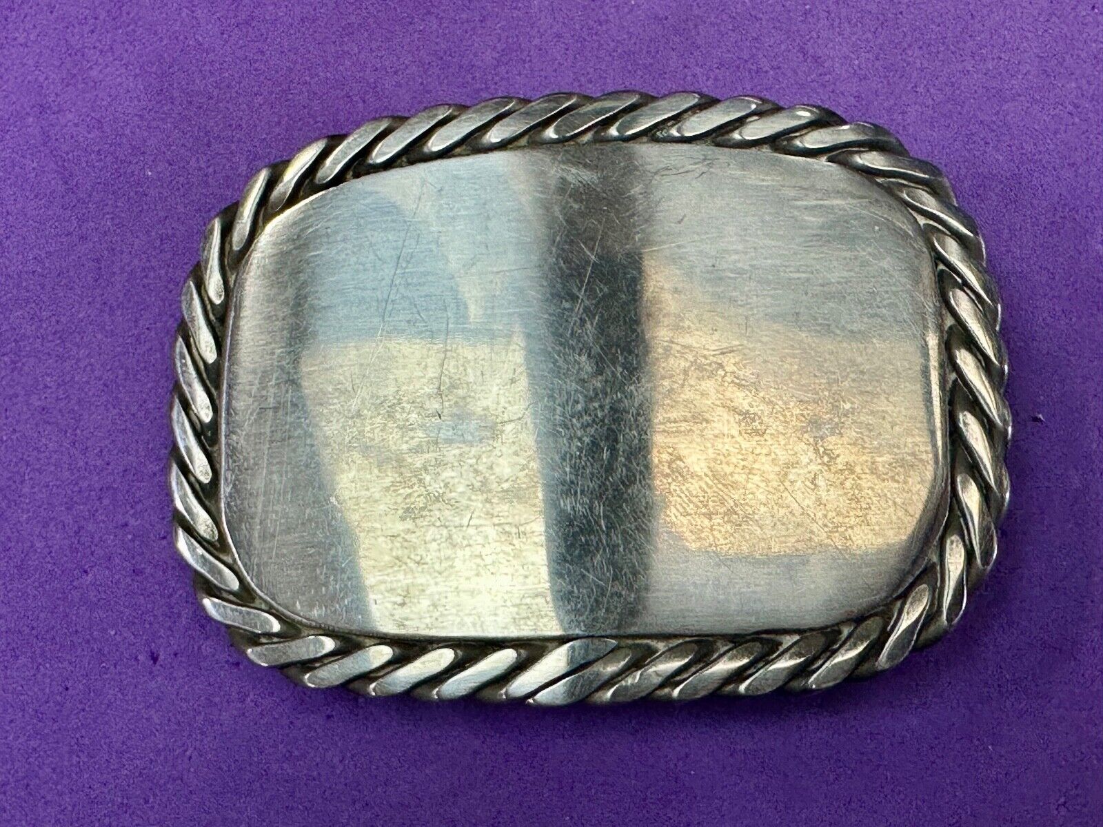 Artisan silver color belt buckle for craft project / wear - Thick rope boarder