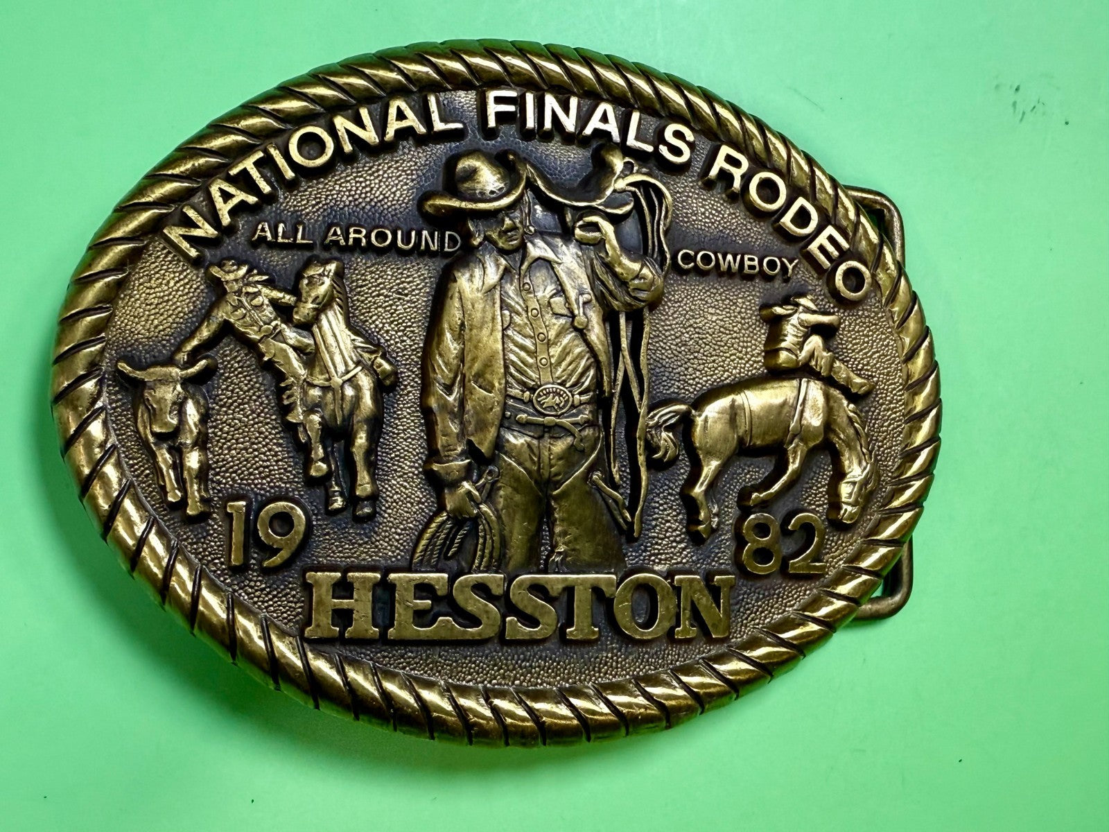 1982 Hesston NFR National Finals Rodeo All Around Cowboy Belt Buckle