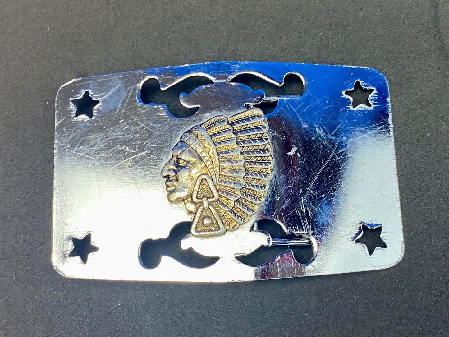 Vintage Japan Made Native American Indian bust head see through belt buckle