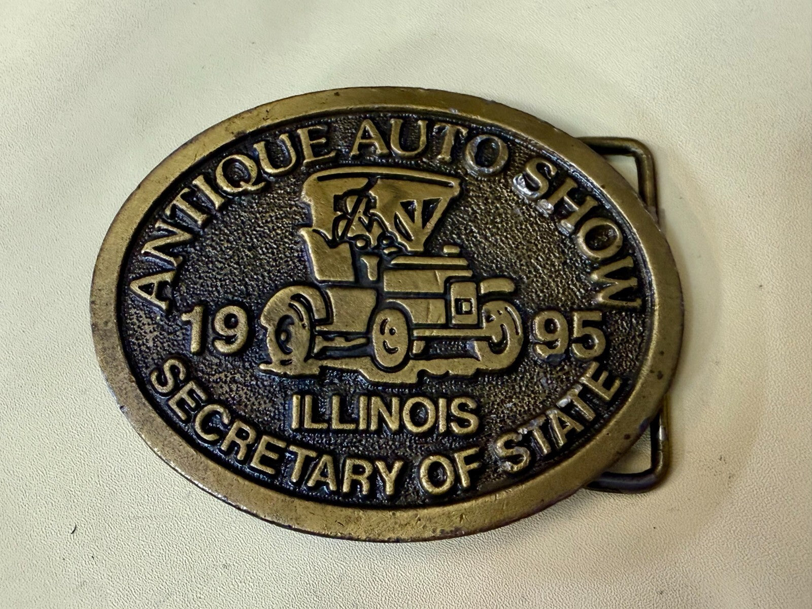 Antique Auto Show Secretary Illinois State 1995 Vintage Collectors Belt Buckle