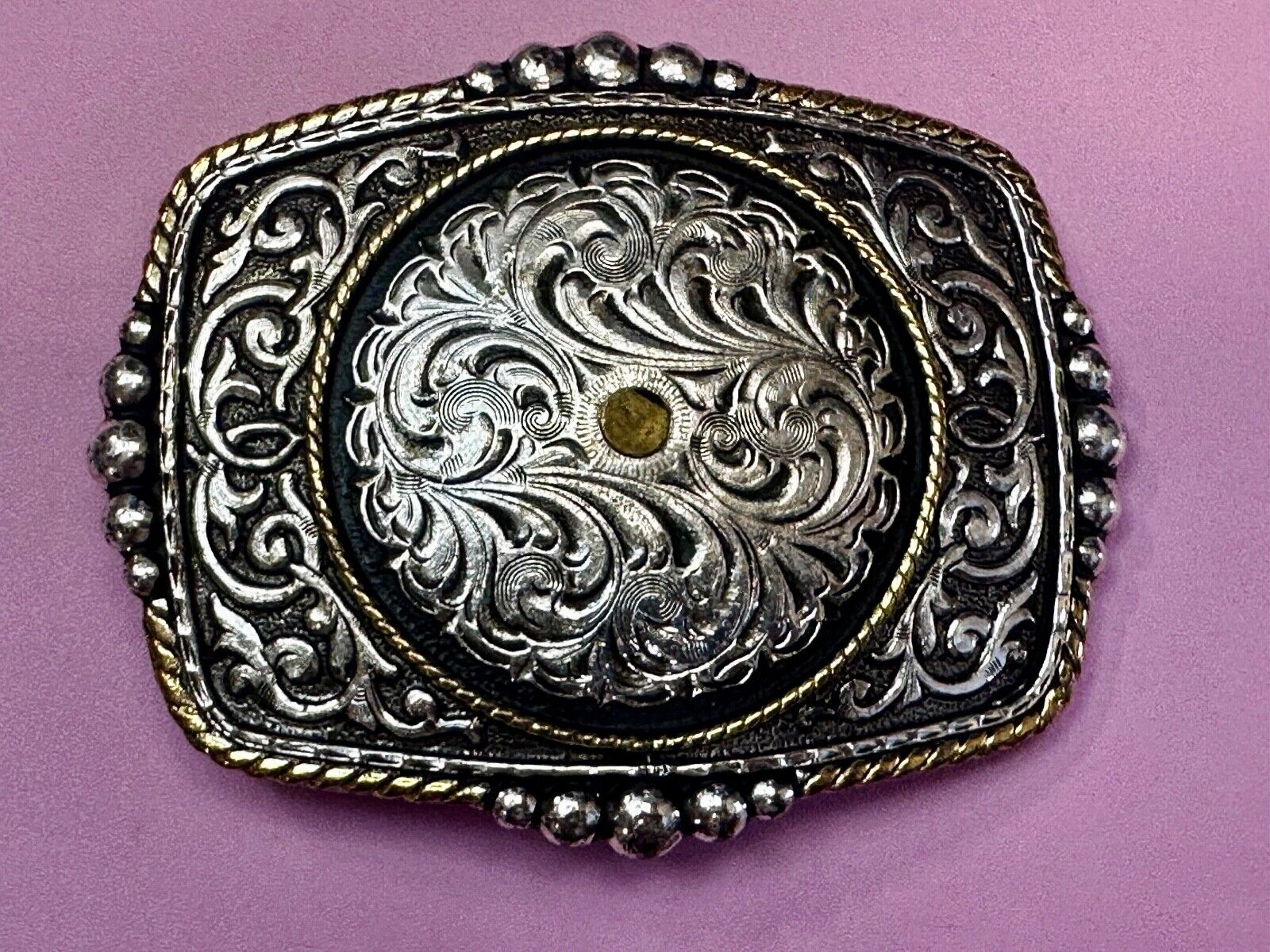 Authentic Silver Plated Western Cowboys flower swirl design Large Belt Buckle