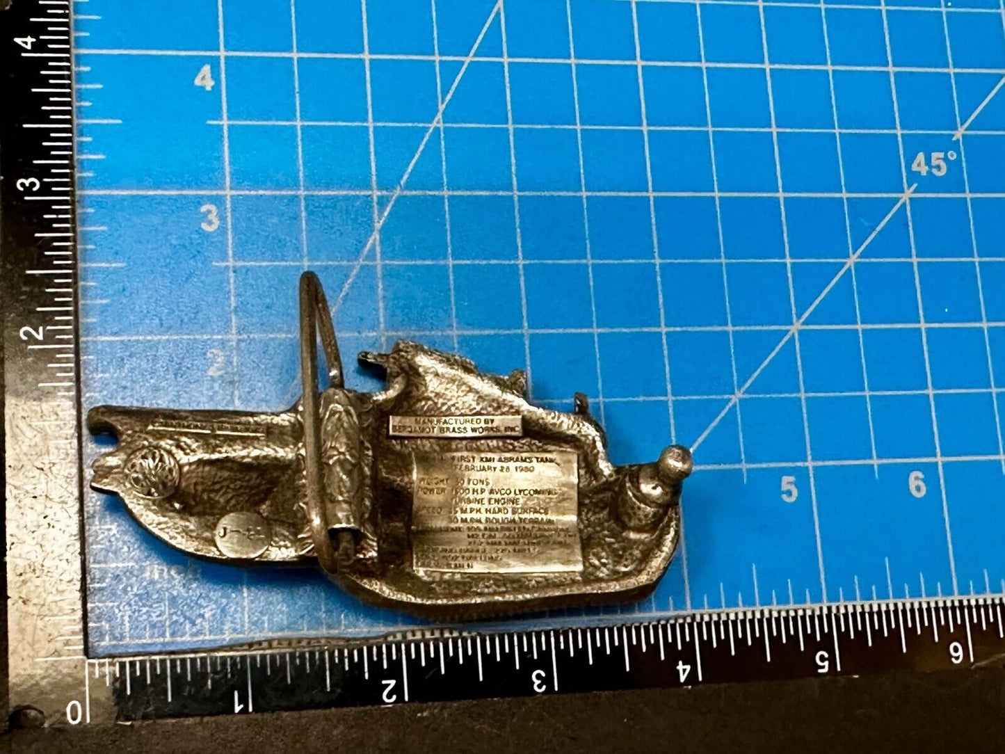 US Army Abrams Tank Anthony J Irvin Vintage 1979  Figural Bergamot Belt Buckle