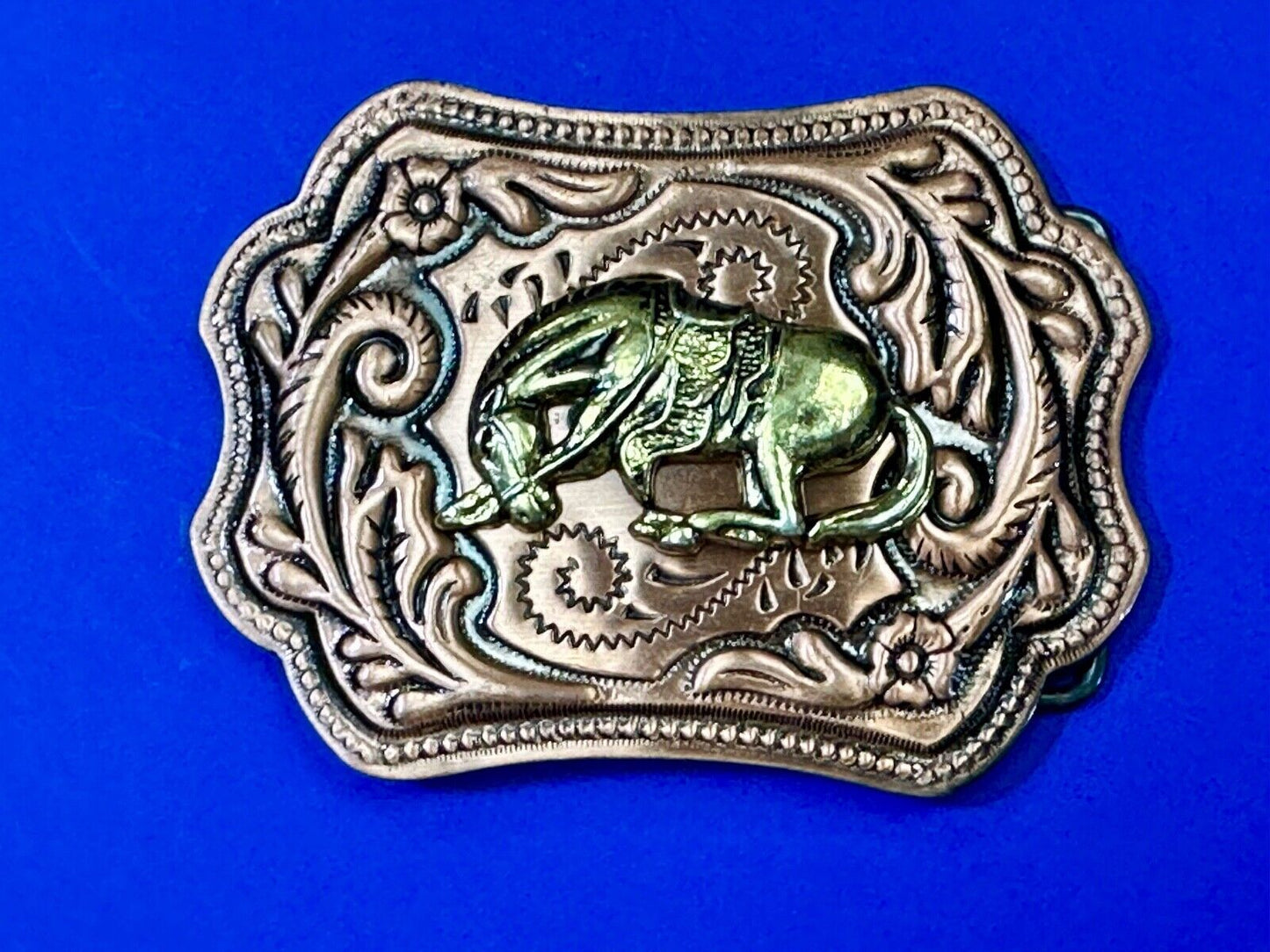Vintage Horse w/  head down end of the trail two tone ornate western belt buckle