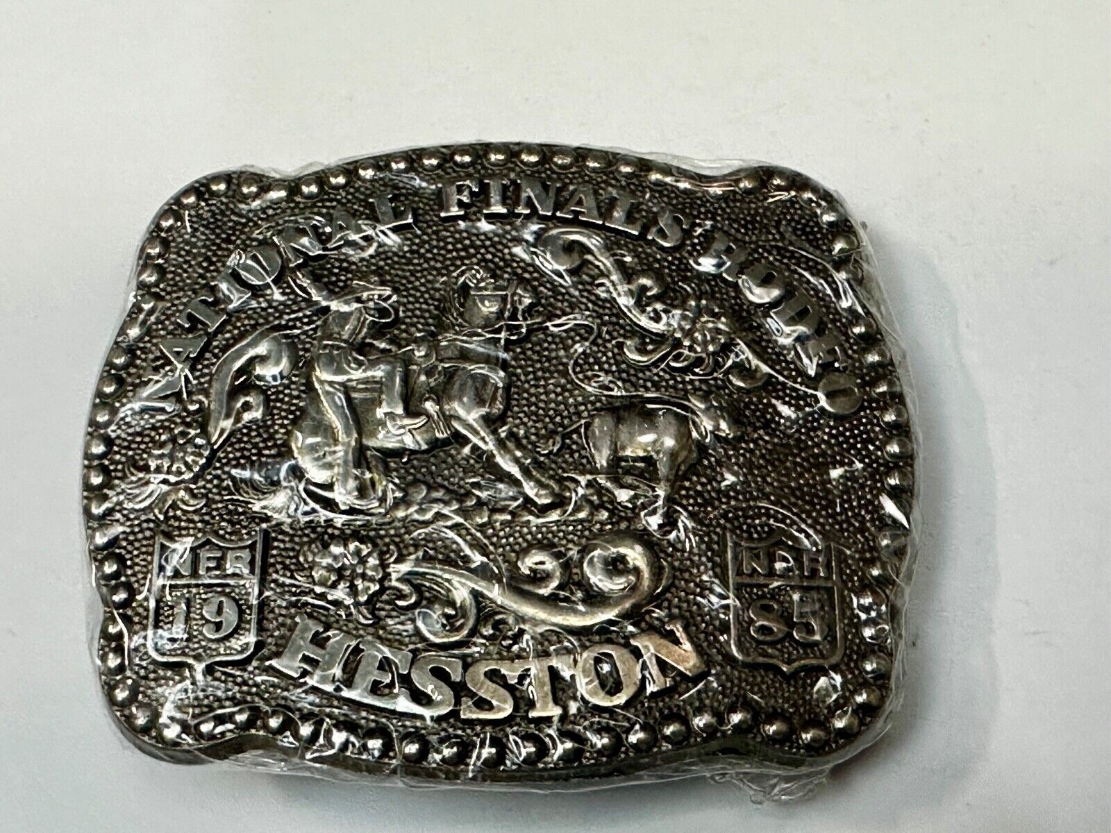 1985 NFR National Finals Rodeo  NOS Youth Size Hesston Belt Buckle