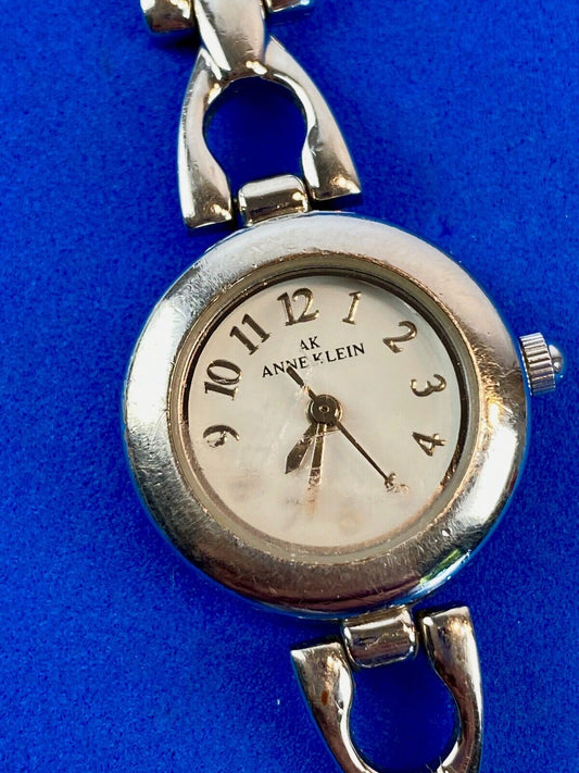 AK Anne Klein silver tone link formal Quartz ladies watch fresh battery 10/1465