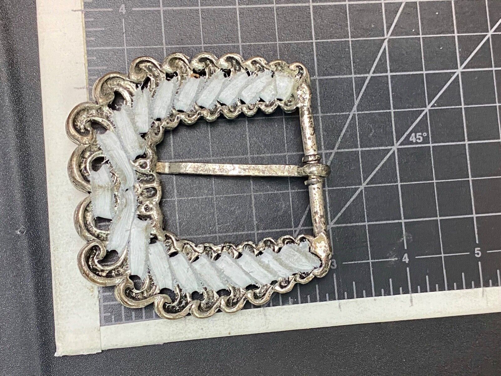 Beautiful White Ribbon Intertwined In Silver Tone Belt Buckle Missing Rhinestone