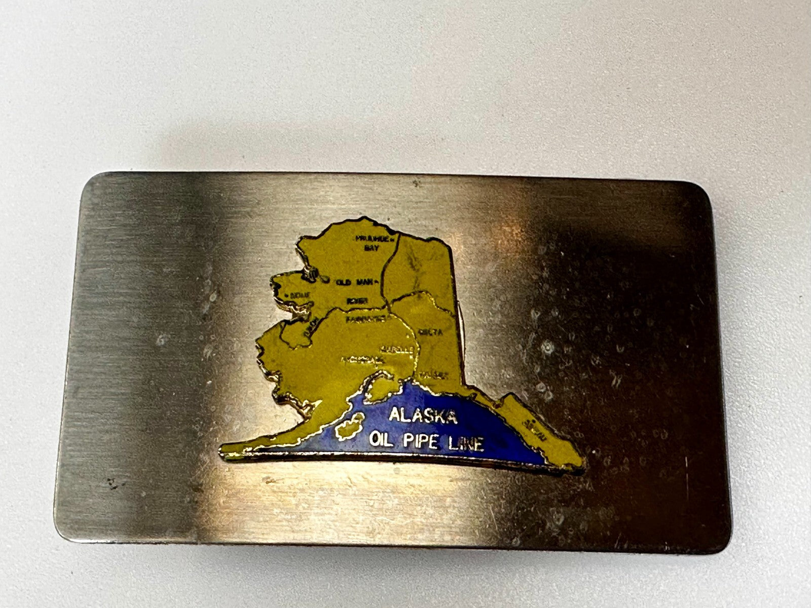 Alaska State Map Oil Pipe Line Vintage Commemorative Belt Buckle
