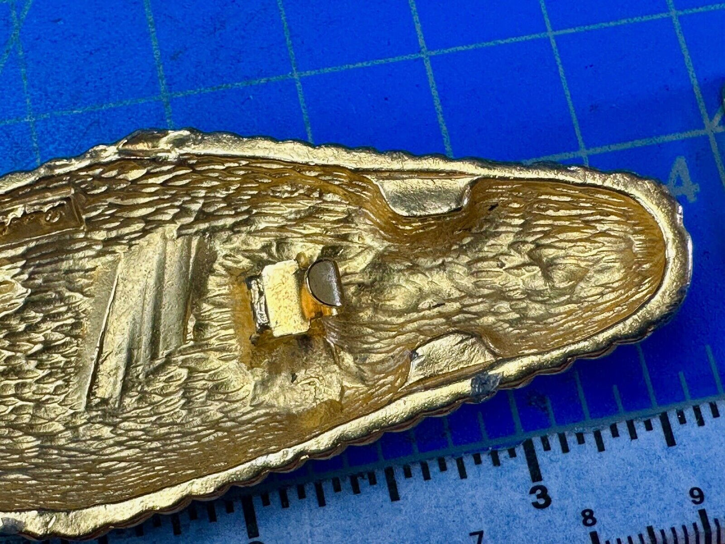 Two piece interconnecting vintage retro gold tone belt buckle Signed