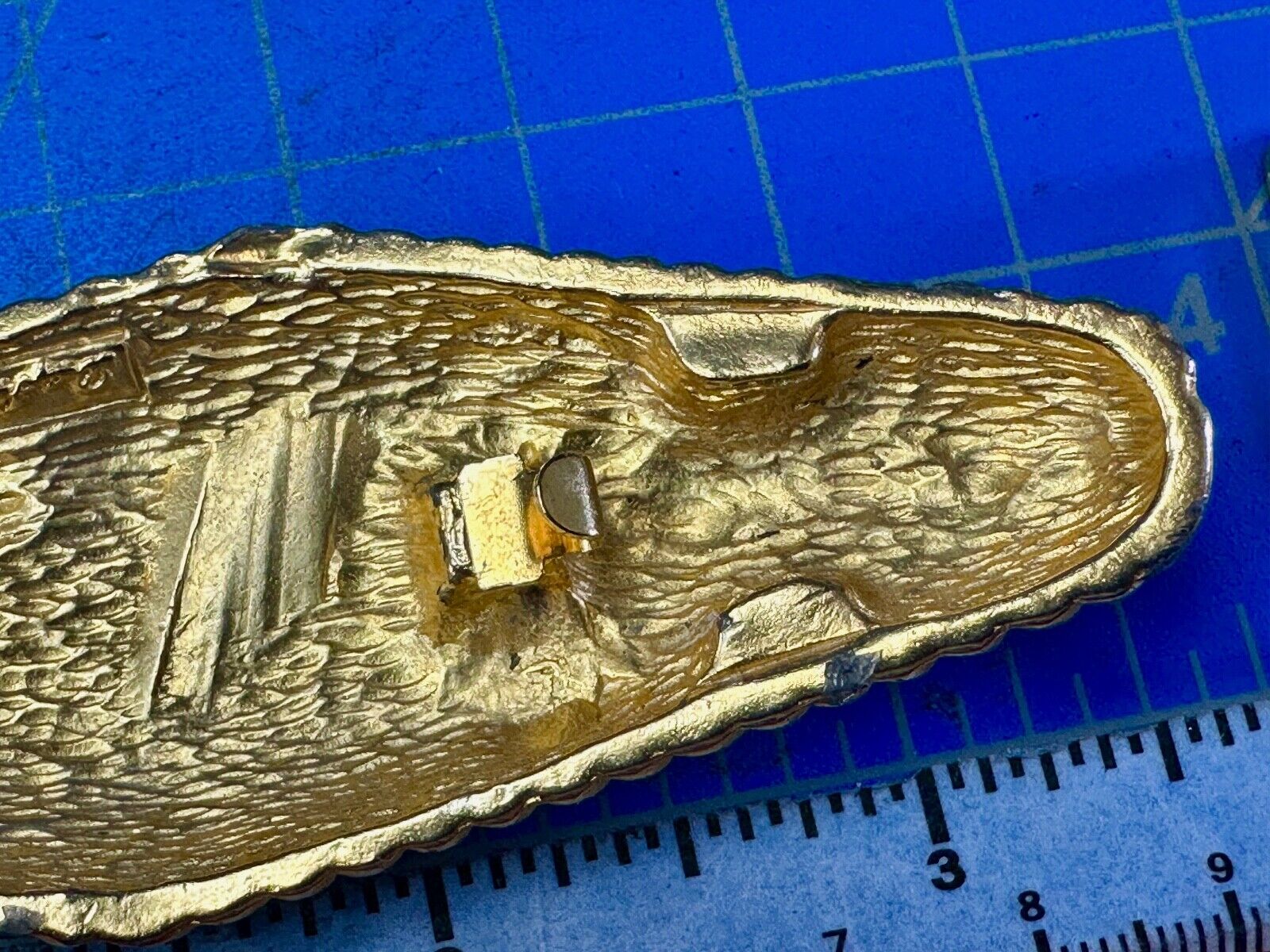 Two piece interconnecting vintage retro gold tone belt buckle Signed