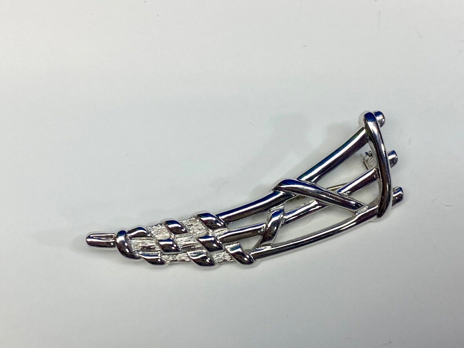 Abstract Retro Design 3 Level Silver Tone Brooch Pin by Monet