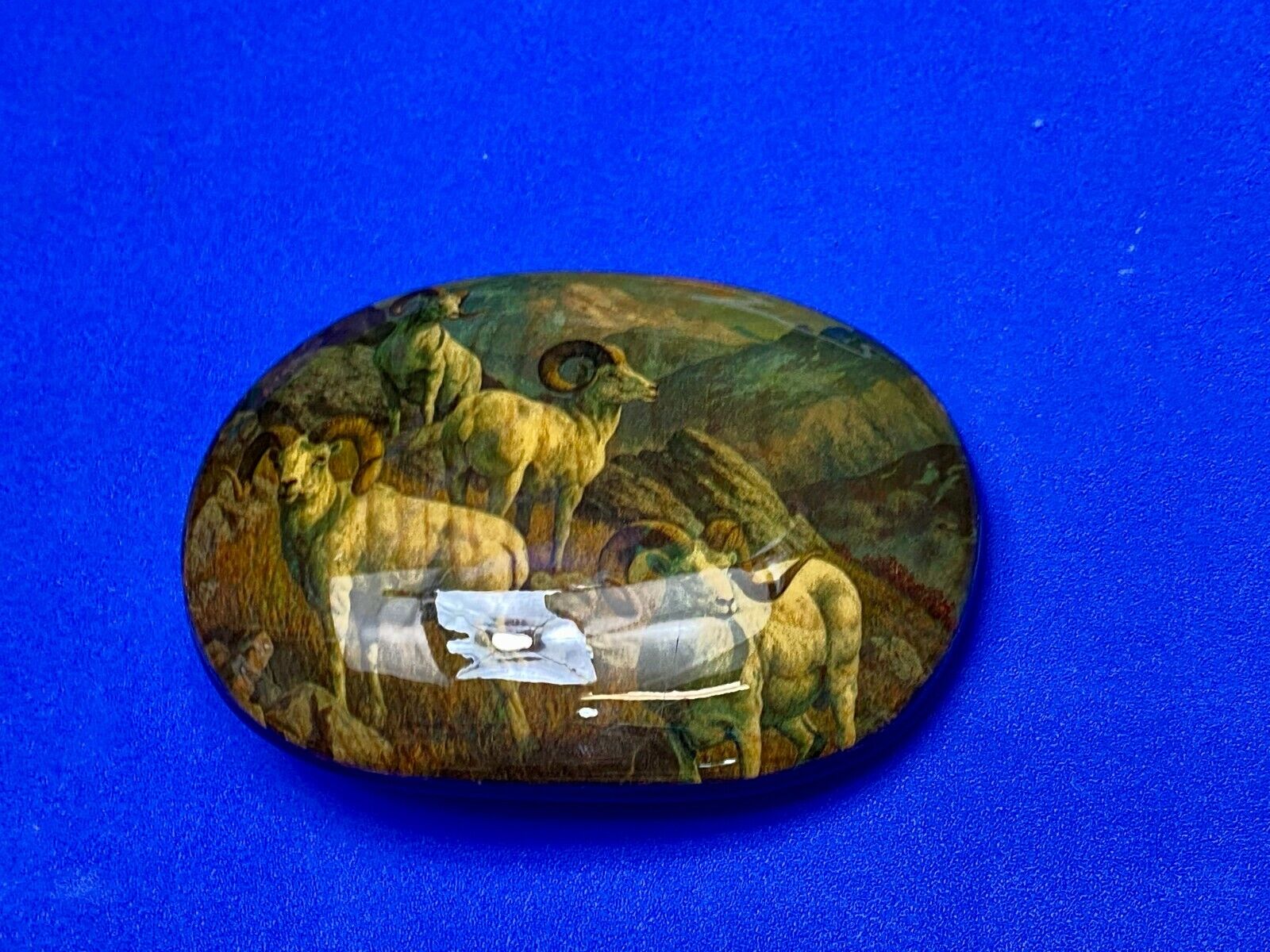 Beautiful Artisan Three Goats Painting Art Work On Wooden Belt Buckle