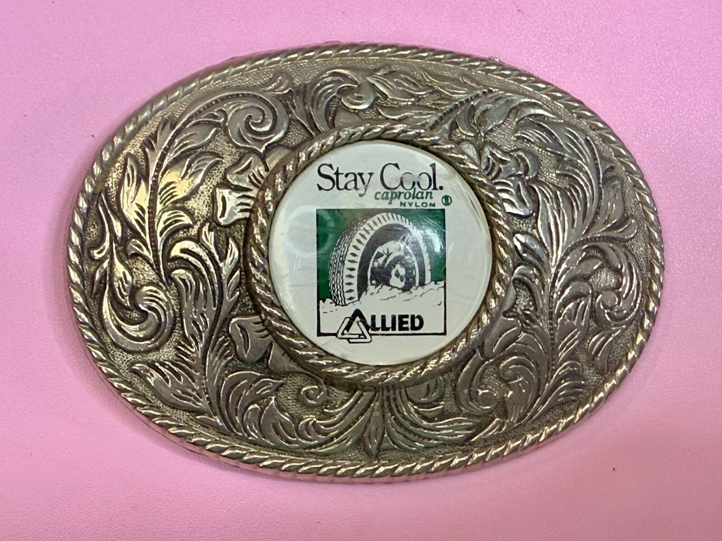 ALLIED Transport Stay Cool Caprolan Nylon Silver Color Advertisement Belt Buckle