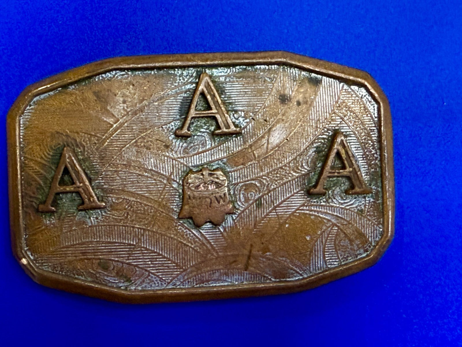 Three Letter AAA Logo Symbol Unknown? WOW Co Antique Hook-Fast Belt Buckle