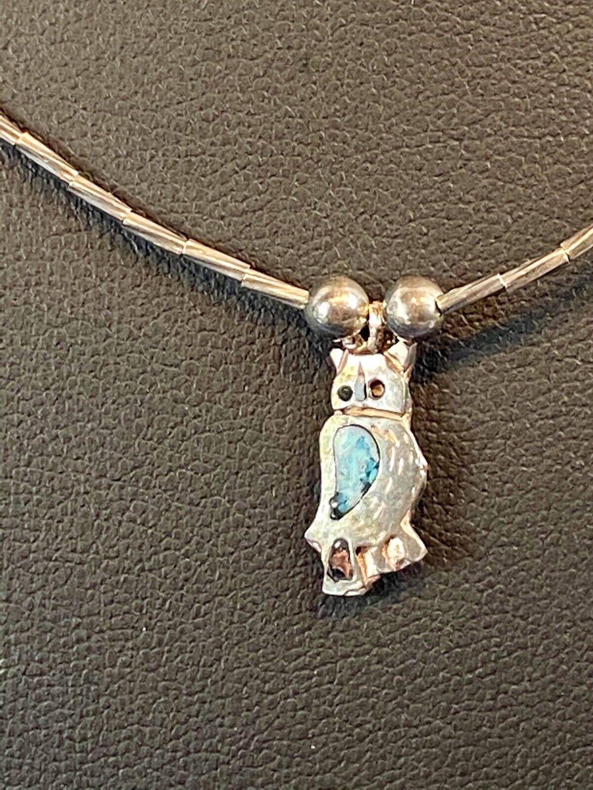 Adorable Owl Inlaid Faux? Turquoise Wings Pendant On Silver Color Necklace 