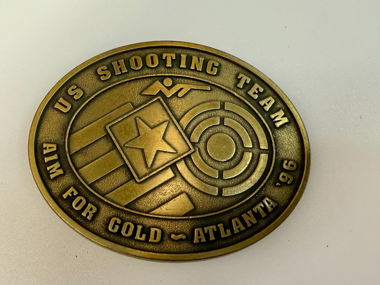 US Shooting Team Aim For Gold Atlanta 1996 Commemorative Vintage NOS Belt Buckle