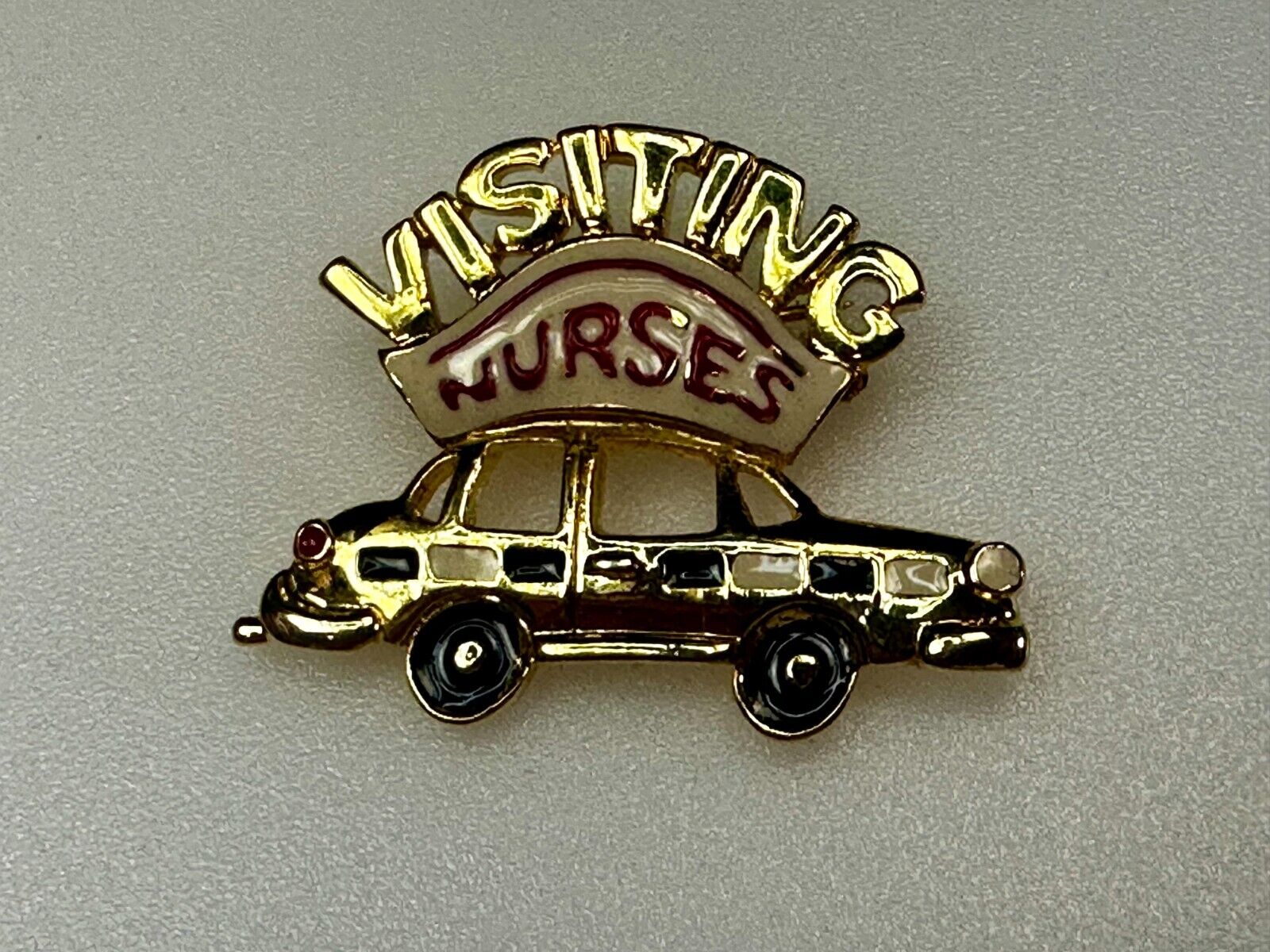 Traveling Nurses in Car Medical EMT Vintage Gold Tone Brooch / Pin by Ren