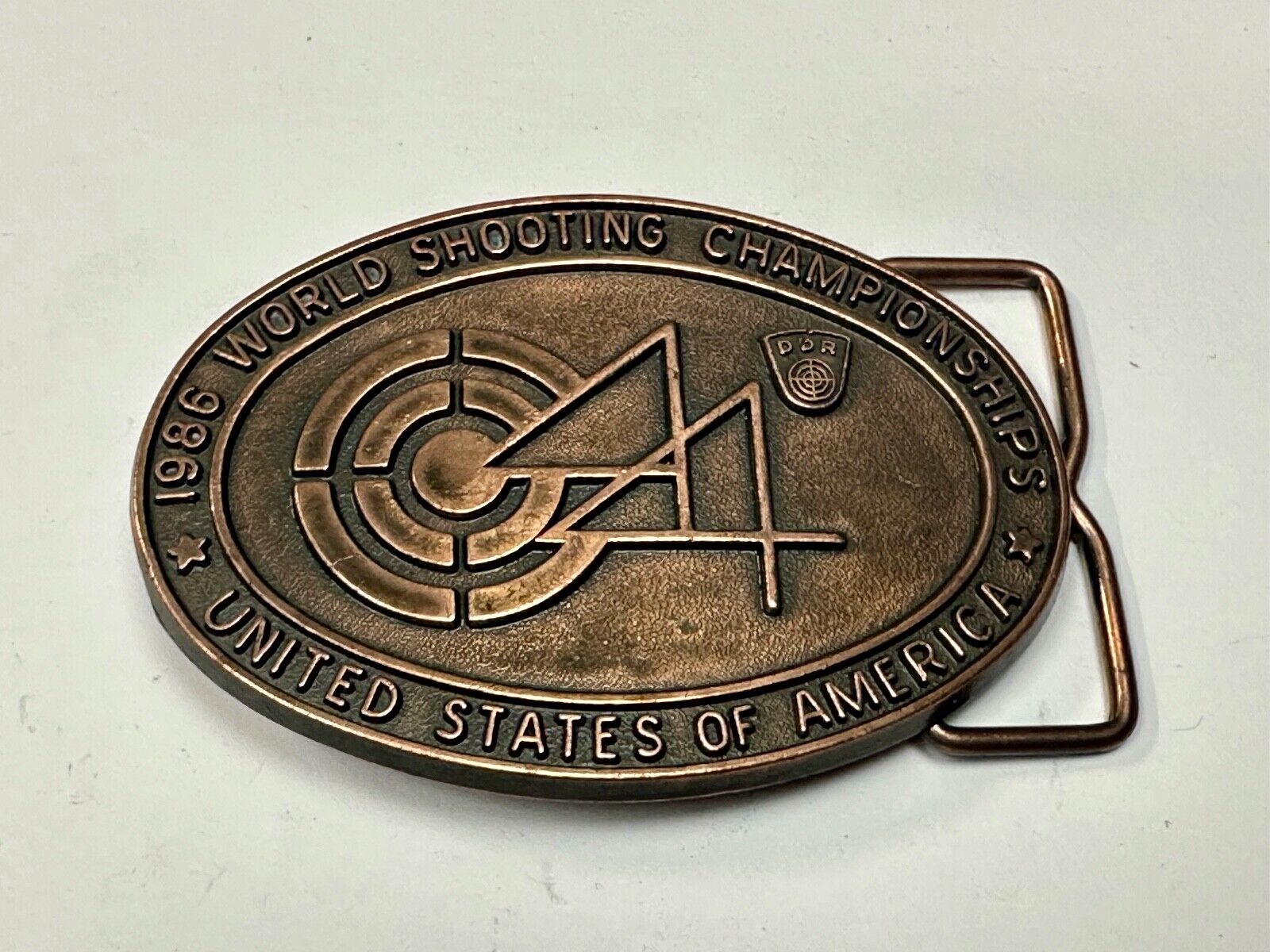 1986 Wold Shooting Championships USA belt buckle see back!   Suhl East Germany