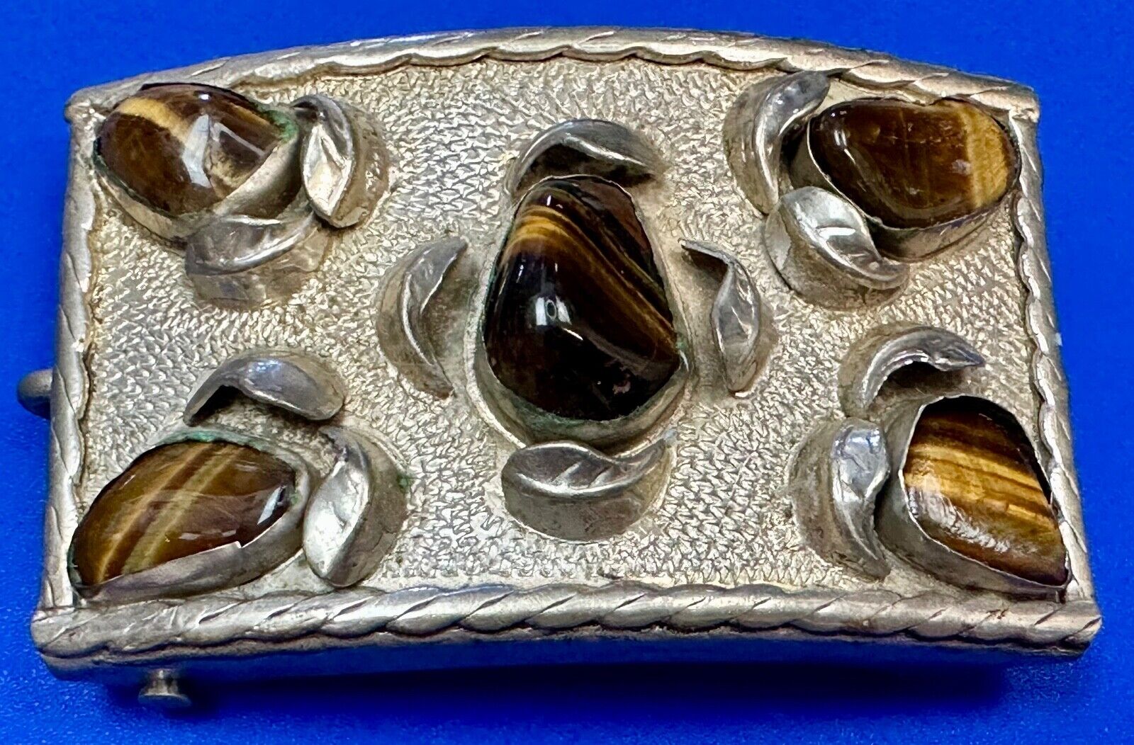 Tigerseye Gemstone Handmade Southwest Southwestern Vintage Alpaca Belt Buckle